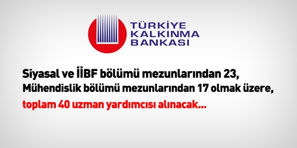 Türkiye Kalkınma Bankası 40 uzman yardımcısı alacak